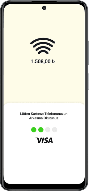 Cep POS uygulamasında temassız kart okutma ekranı