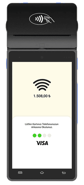 Android POS cihazında temassız kart okutma ekranı