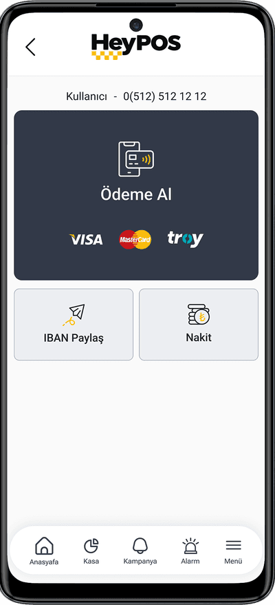 HeyPOS Cep POS uygulamasının ana menü ekranı